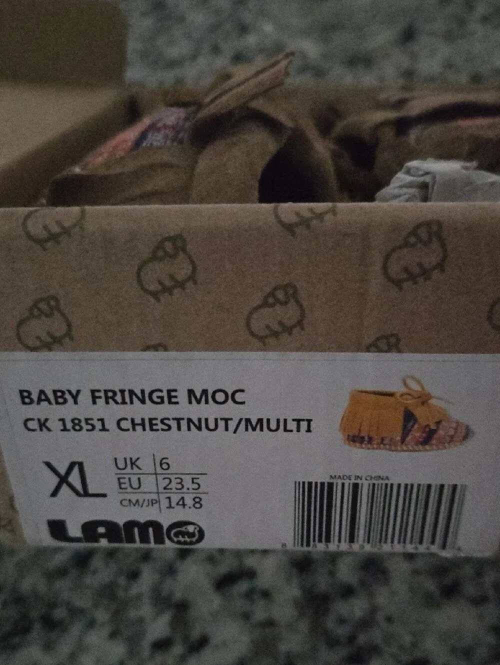 Lamo Chestnut Multi Baby Fringe Moccasins
